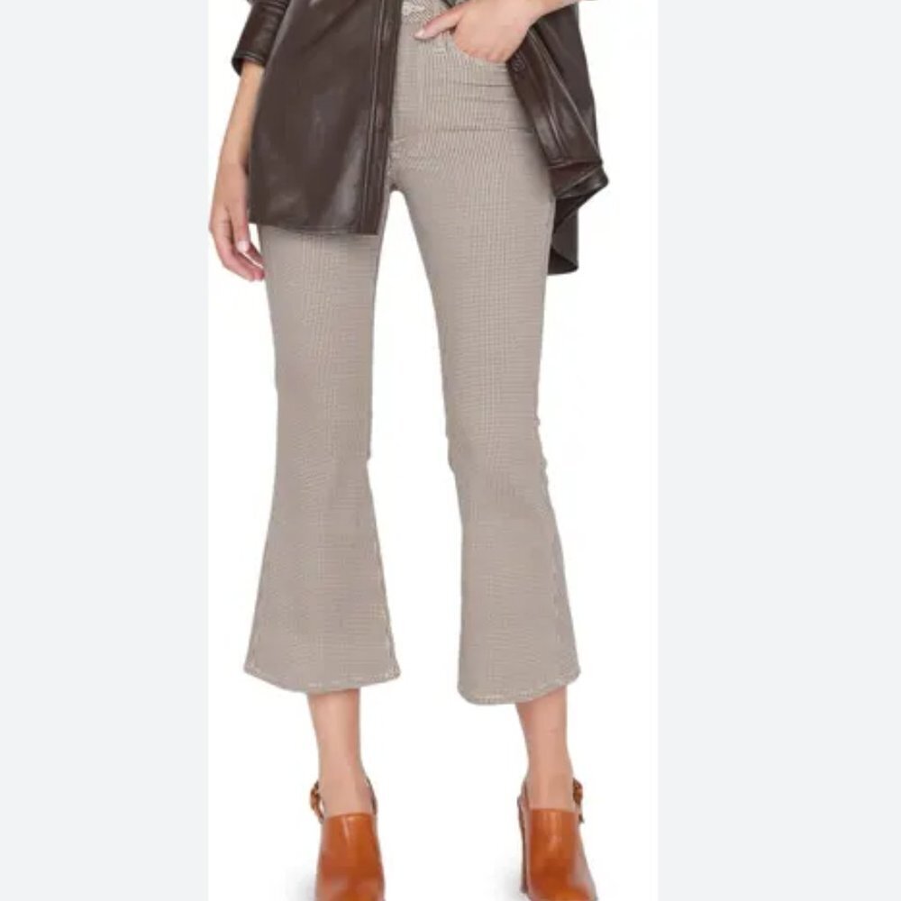 Frame Le Crop Flare High Rise Pant Camel Houndstooth Size 29 NWT